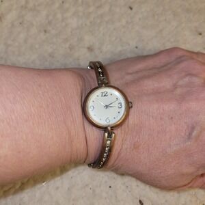 Vintage Swiss‎ Quartz Women's Bracelet Watch Gold Tone Rhinestone Accents